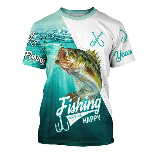 BlueJose Largemouth Bass Fishing Makes Me Happy Custom Name Fishing Shirt