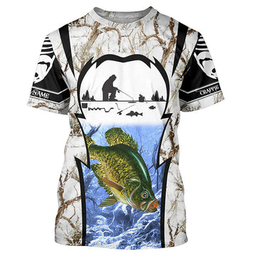 BlueJose Winter Crappie Ice Fishing Camo Customize Name Shirt