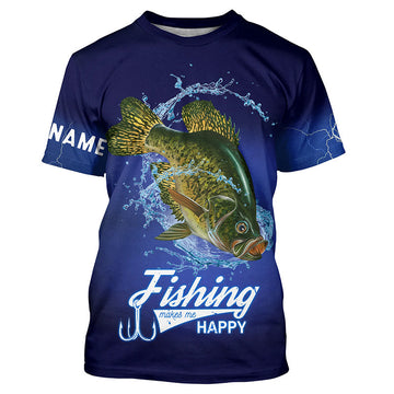 BlueJose Fishing Makes Me Happy Crappie Fishing Shirt Customized Name