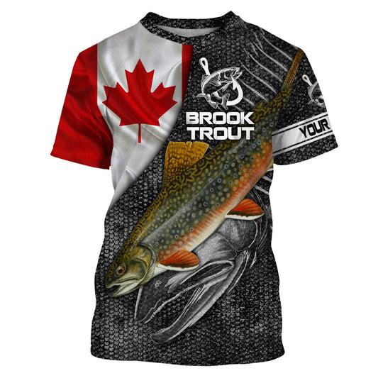 BlueJose Canadian Flag Brook Trout Fishing Custom Name Fishing Shirt