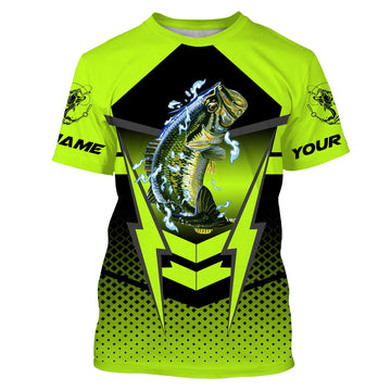 BlueJose Largemouth Bass Fishing Green Shirt Custom Name Fishing Shirt