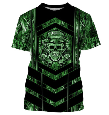 BlueJose Fish Reaper Green Camo Custom Name Fishing Shirt
