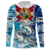 Bluejose Florida Flag Mahimahi, Wahoo, Tuna Blue Camo Performance Fishing Shirt   Customize Name Long Sleeves