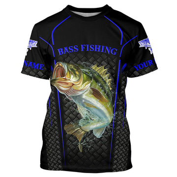 BlueJose Blue Black Bass Fishing Custom Name Shirt