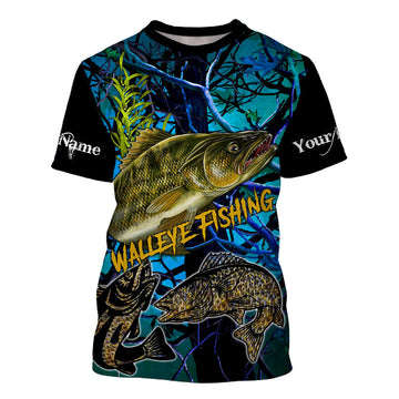 BlueJose Blue Camo Walleye Fishing Custom Name Shirt