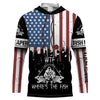 BlueJose Halloween Fish Reaper American Flag Patriotic Wtf Where'S The Fish Long Sleeve Fishing Shirt