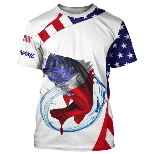 BlueJose Largemouth Bass Fishing American Flag Patriotic Personalized Shirt