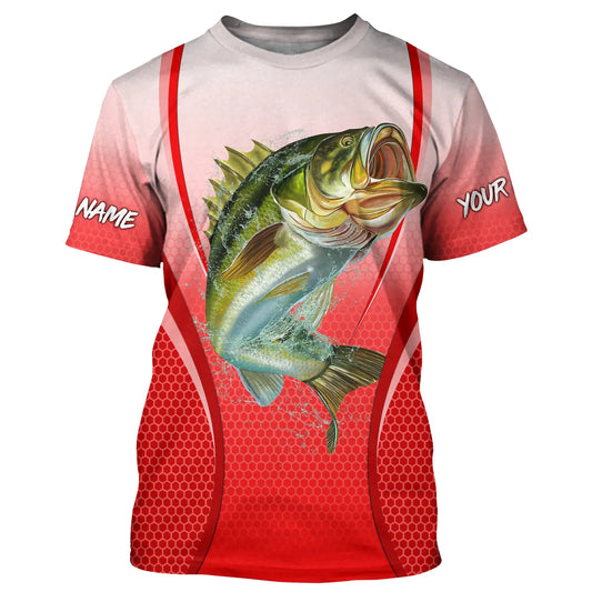BlueJose Largemouth Bass Fishing Red Camo Customize Name Shirt
