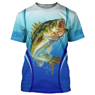 BlueJose Largemouth Bass Fishing Blue Customize Name Shirt