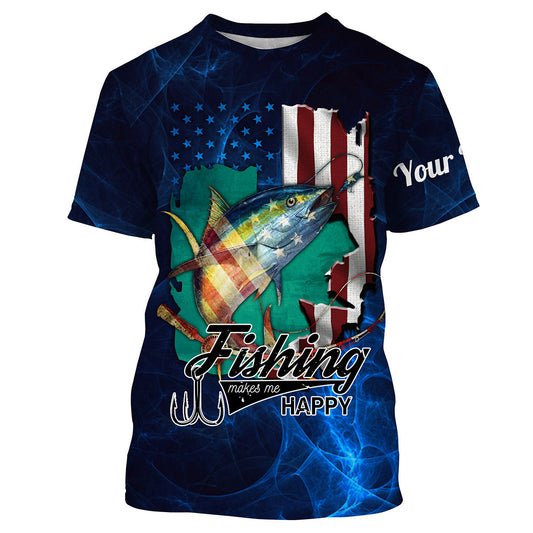 BlueJose Fishing Makes Me Happy Custom Name Shirt