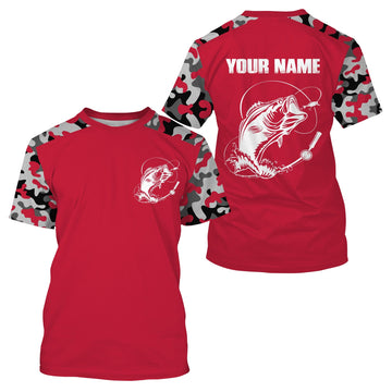 BlueJose Custom Name Bass Fishing Camouflage Red Performance Fishing Shirt