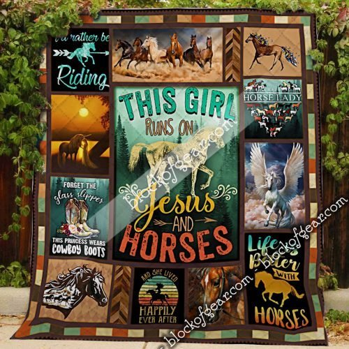 BlueJose This Girl Runs On Jesus And Horses Quilt