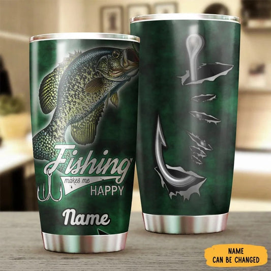 BlueJose Fishing Makes Me Happy Personalized Name Tumbler
