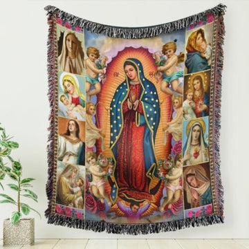 BlueJose Our Lady of Guadalupe Woven Blanket Tapestry MLN303WB