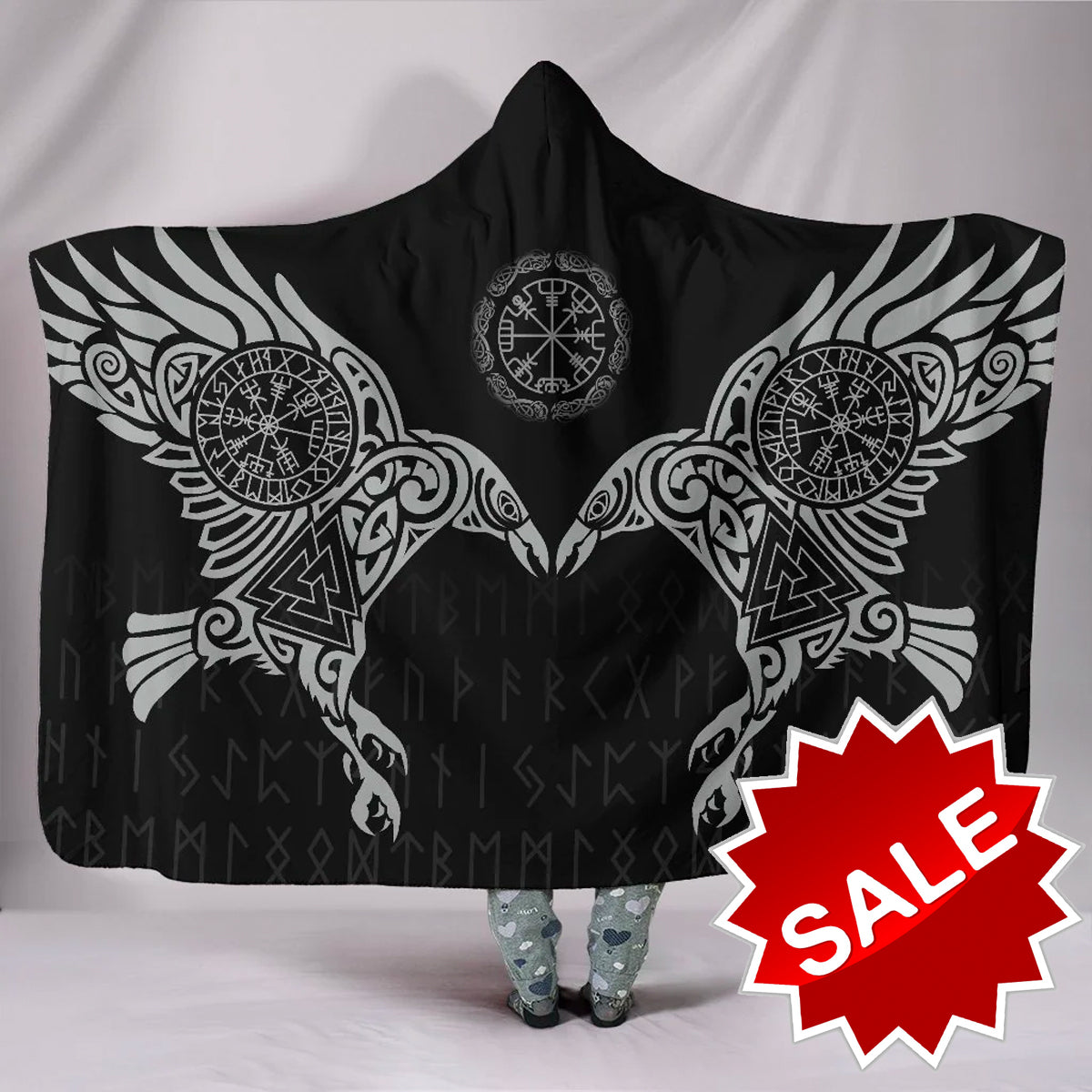 Viking Style Hooded Blanket The Raven of Odin Tattoo