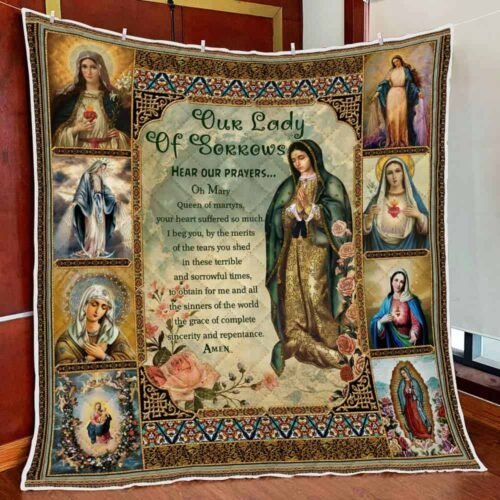 BlueJose Our Lady Of Sorrows Mother Mary Quilt Blanket