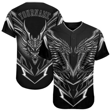 BlueJose Custom Black Black-Gray 3D Monster Baseball Jersey