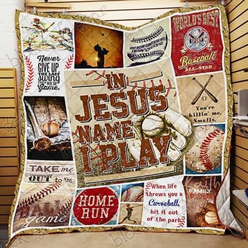 BlueJose In Jesus Name I Play Baseball Quilt