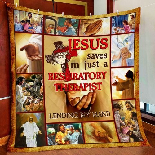 BlueJose Jesus Saves Im Just A Respiratory Therapist Lending My Hand Quilt Blanket