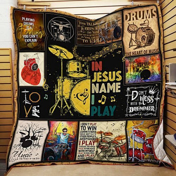 BlueJose In Jesus Name I Play Drum Quilt Blanket