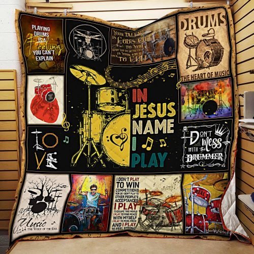 BlueJose In Jesus Name I Play Drum Quilt Blanket