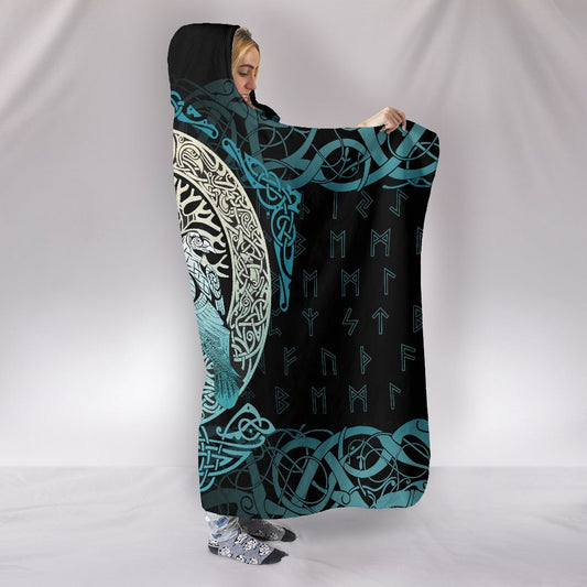 Viking Style Hooded Blanket Yggdrasil and Ravens A7