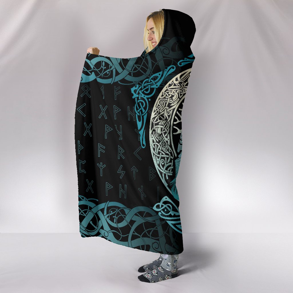 Viking Style Hooded Blanket Yggdrasil and Ravens A7