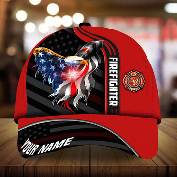 BlueJose Premium Red Eagle Firefighter 3D Cap Printed Personalized