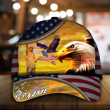 BlueJose Patriotic Eagle Hat, American Flag Full Printed Personalized Cap