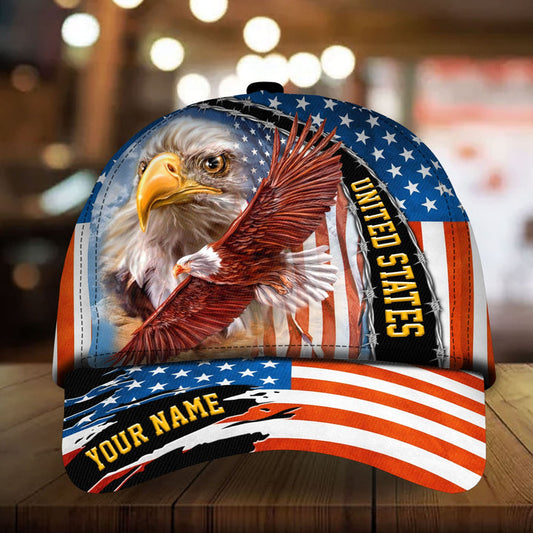BlueJose Premium Unique Patriotic Eagle Hat, United States Full Printed Personalized American Flag Cap