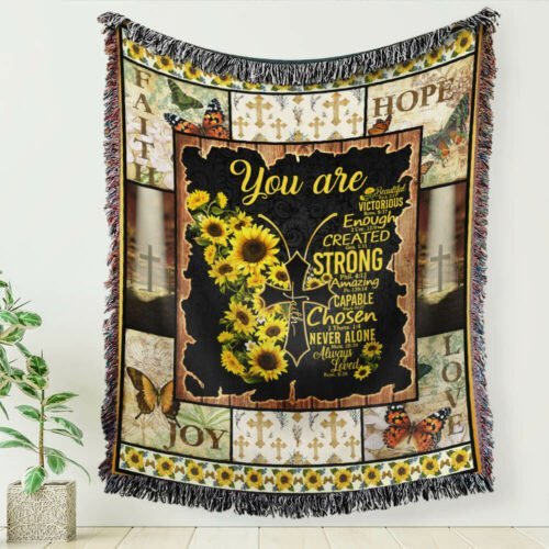 BlueJose Christian Gift You Are Beautiful Faith Sunflower Butterfly Woven Blanket Tapestry TPT323WB