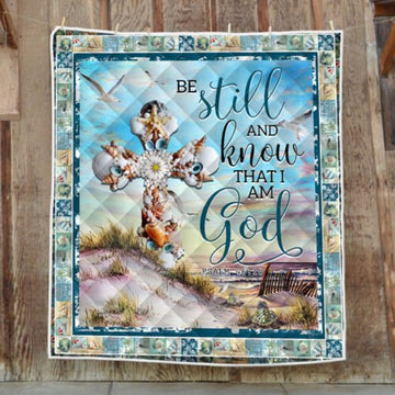 BlueJose Seashells Cross Be Still And Know That I Am God Beach Quilt Blanket THH3605Q