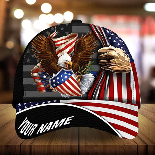 BlueJose Premium Eagle Patriotic 3D Cap American Flag Hat Personalized