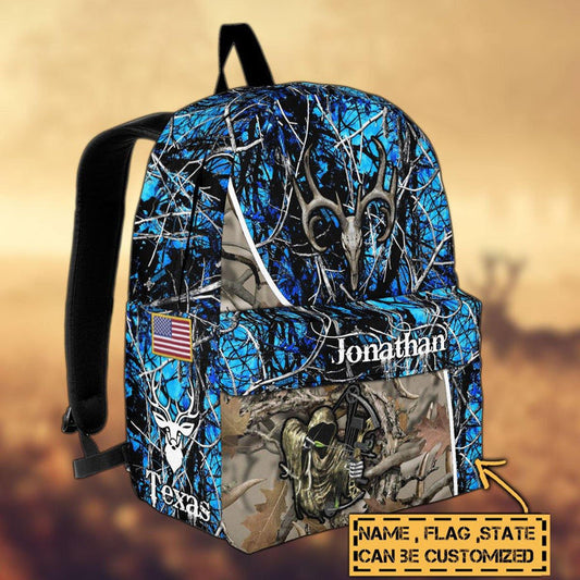 BlueJose Deer Hunting Name State & Flag Personalized Backpack