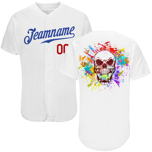 BlueJose Custom White Royal-Red Authentic Skull Fashion Baseball Jersey