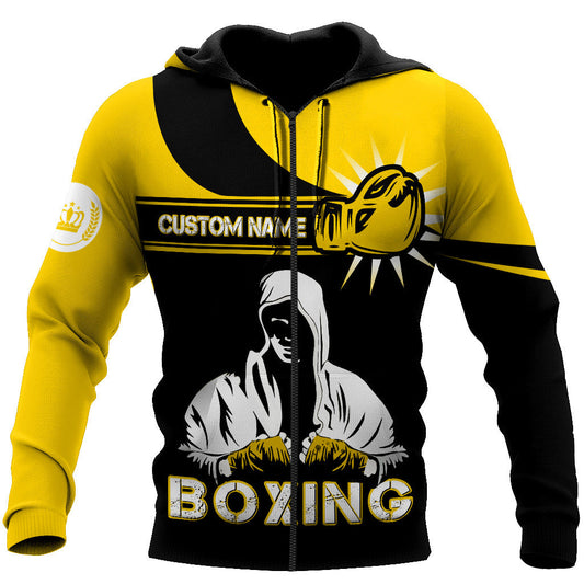 BlueJose Custom Name Yellow Black Boxing 3D Hoodie