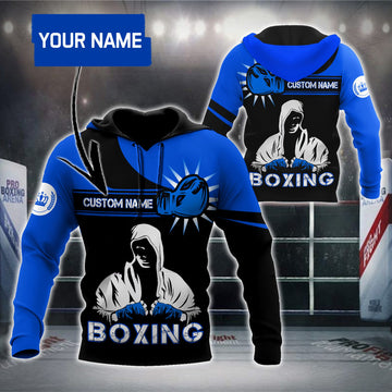 BlueJose Custom Name Blue Black Boxing 3D Hoodie
